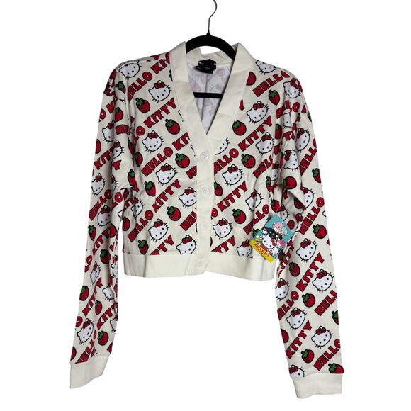 DUMBGOOD SANRIO HELLO KITTY Cardigan NWT Ivory Red Cropped Size L - Picture 1 of 6